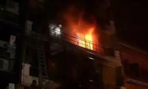 A massive fire broke out in an apartment in Vanasthalipuram on Wednesday morning.