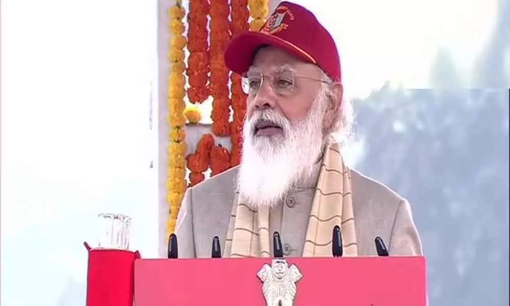 Prime Minister Narendra Modi while addressing the NCC Rally at Cariappa Ground in Delhi on Thursday.