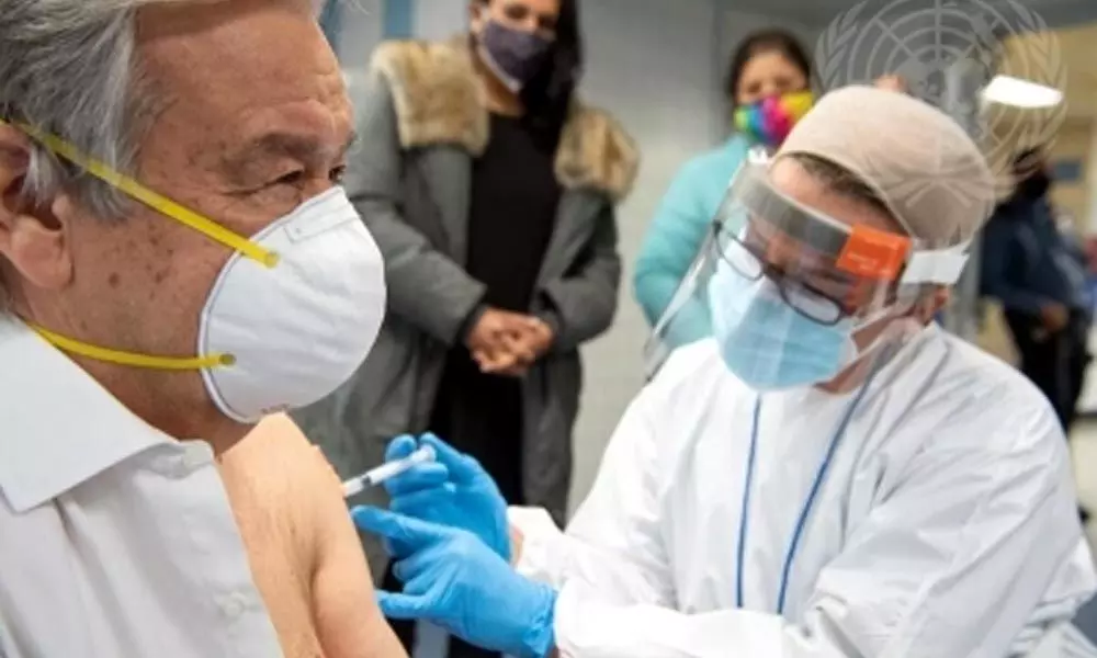 UN chief receives Covid-19 vaccine in New York