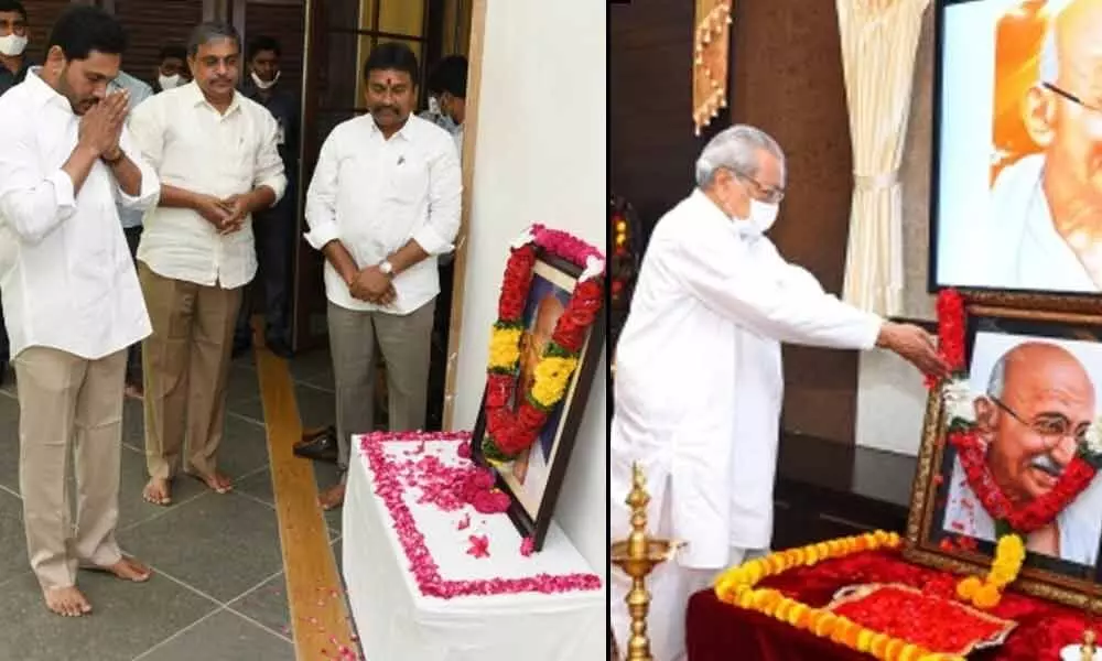 Telugu states CMs, Governors pay rich tributes to Gandhiji