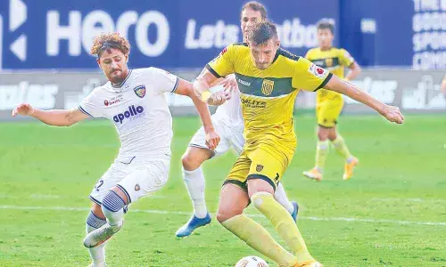 Fran Sandaza breaks the deadlock to give Hyderabad the lead in the 28th minute