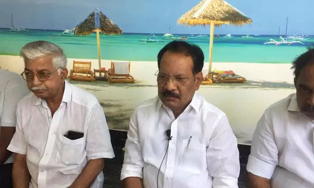 TDP Politburo Member Nakka Anand Babu addressing media in Vemuru on Tuesday