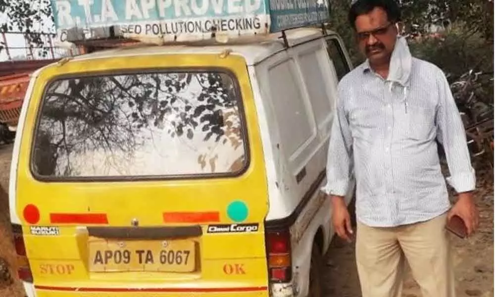 Seized pollution checking vehicle in Vijayawada on Tuesday