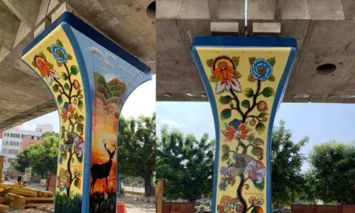 SriKalahasti Kalamkari portraits brings a stunning look to Garuda flyover in Tirupati