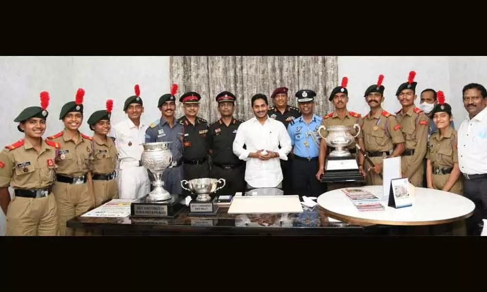 The members of AP Telangana NCC Directorate meeting Chief Minister YS Jagan Mohan Reddy at his camp office at Tadepalli