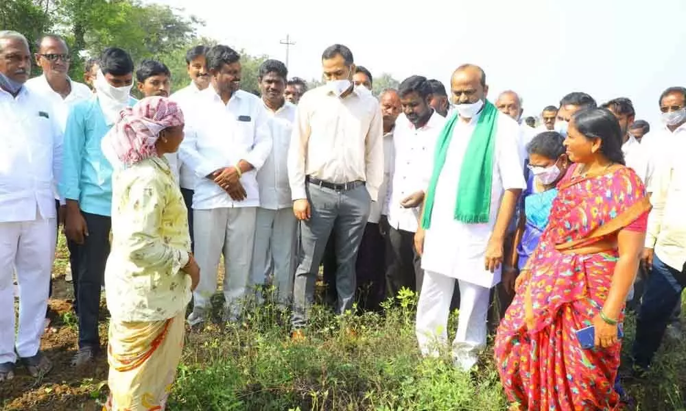 District Collector RV Karnan interacting with the farmers of Timminenipalem in Chintakani mandal  on Saturday