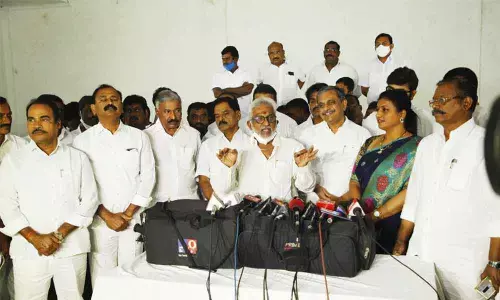 TTD Chairman and Chittoor district in-charge Y V Subba Reddy addressing party meeting on local body polls held  at a private Kalyana Mandapam in Tirupati on Saturday