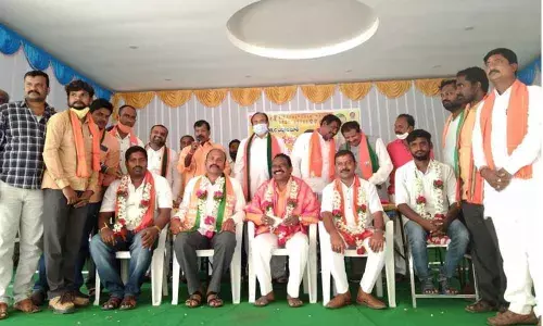  Warangal Rural BJP district president Kondety Sridhar among others felicitated by the party workers in Warangal on Saturday