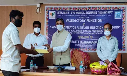 Sunil Kumar, CGM (Ramagundam & Telangana), NTPC handing over a certificate to a Machine Operator Assistant–Injection Moulding passout, in Hyderabad on Saturday