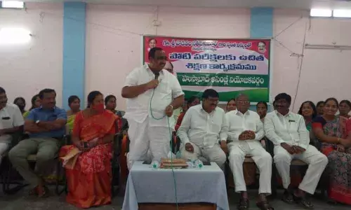 Husnabad MLA Vodithala Satish Kumar addressing after launching a free coaching camp for job aspirants on Saturday