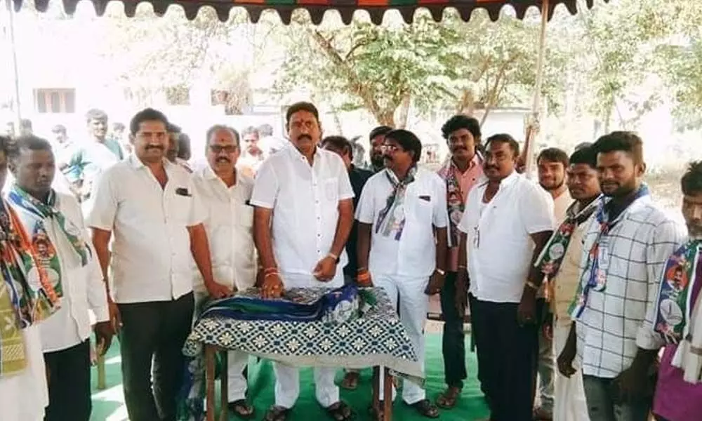 MLA B Appala Naidu participating in campaigning in Nellimarla constituency