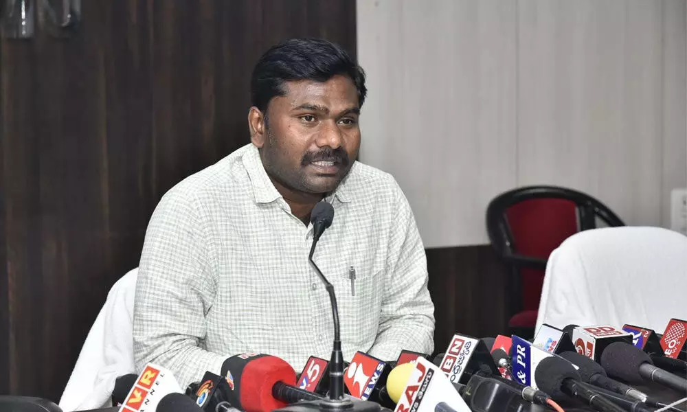 District Collector Gandham Chandrudu briefing media on poll arrangements at his office in Anantapur on Monday