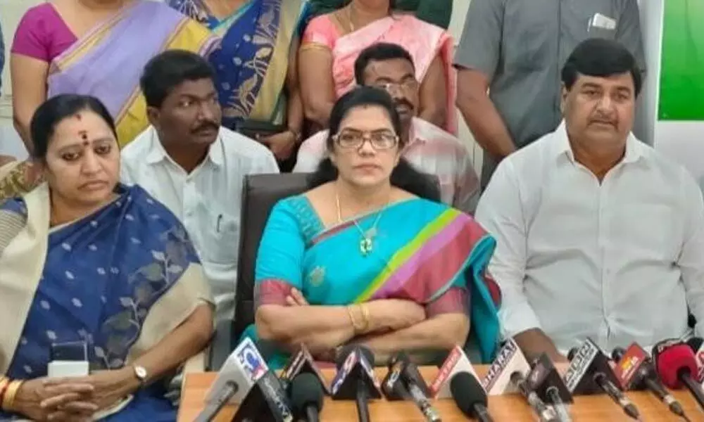 Deputy Chief Minister D Krishna Das and YSRCP Srikakulam Lok Sabha segment president K Kruparani addressing media in Srikakulam on Wednesday