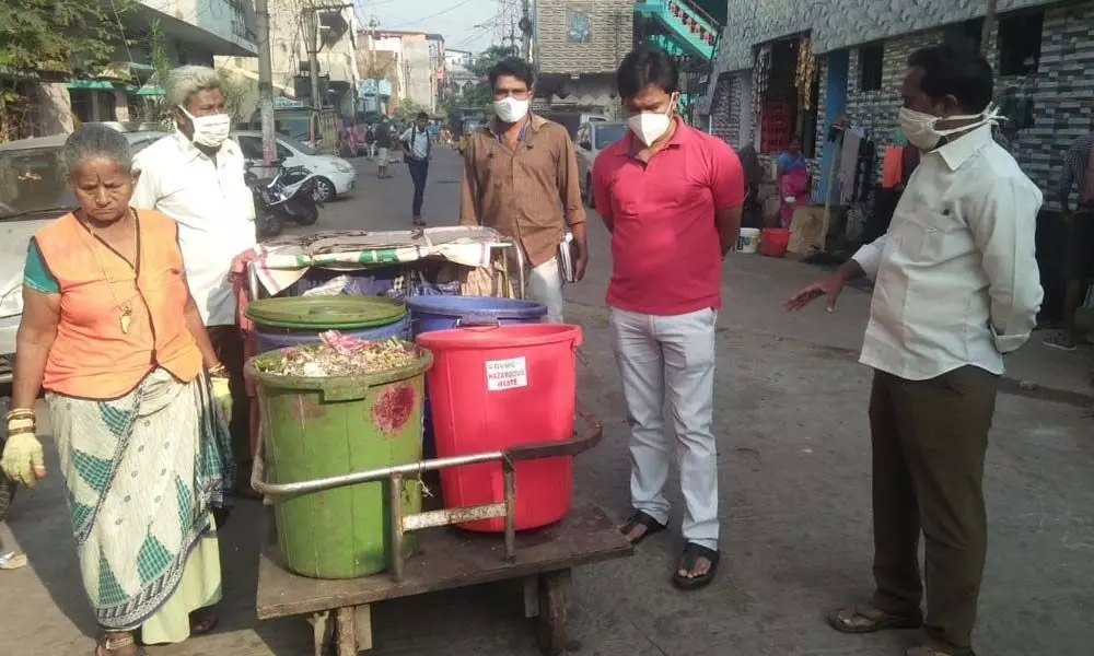 GVMC Additional Commissioner V Sanyasi Rao inspecting sanitation works at Srikanya theatre and Diamond park in 2nd and 4th zones in Visakhapatnam on Wednesday