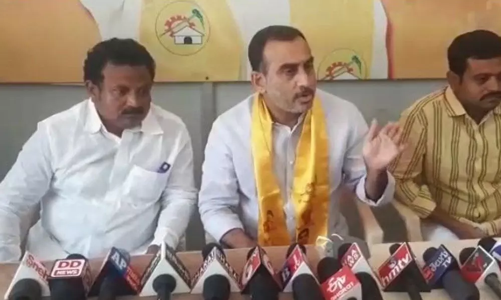 TDP politburo member R Srinivasa Reddy addressing media in Rayachoti on Thursday