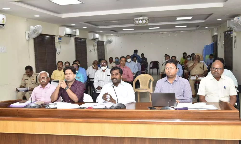 Collector Gandham Chandrudu in video-conference with polling personnel, in Anantapur on Thursday