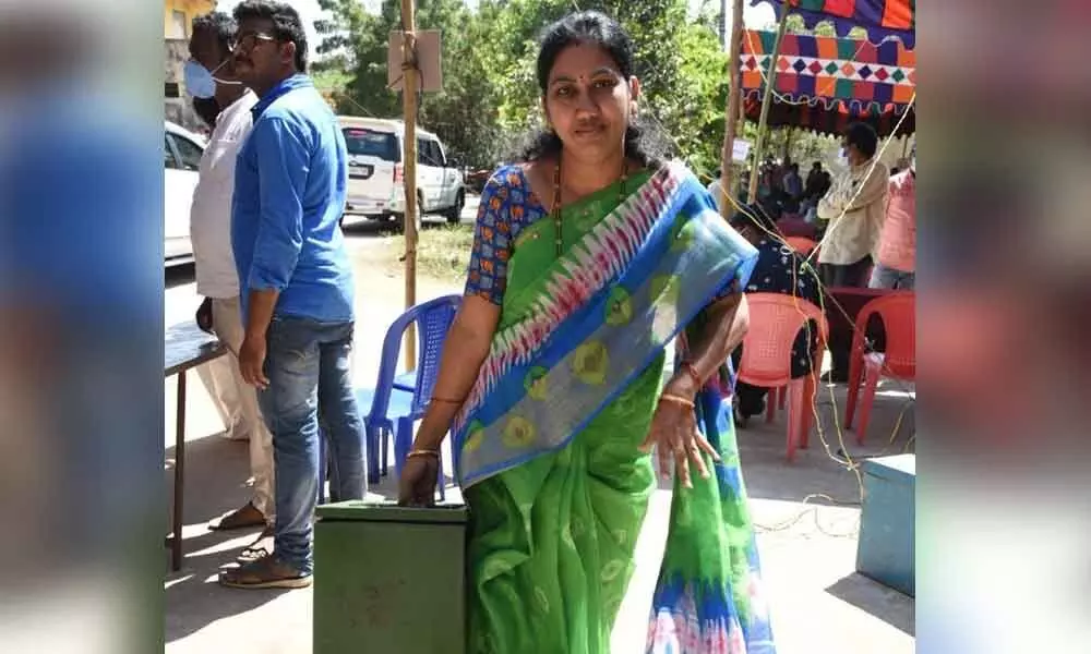 A polling official bringing ballot box on Friday in Atmakur revenue division for polls to be held on Saturday