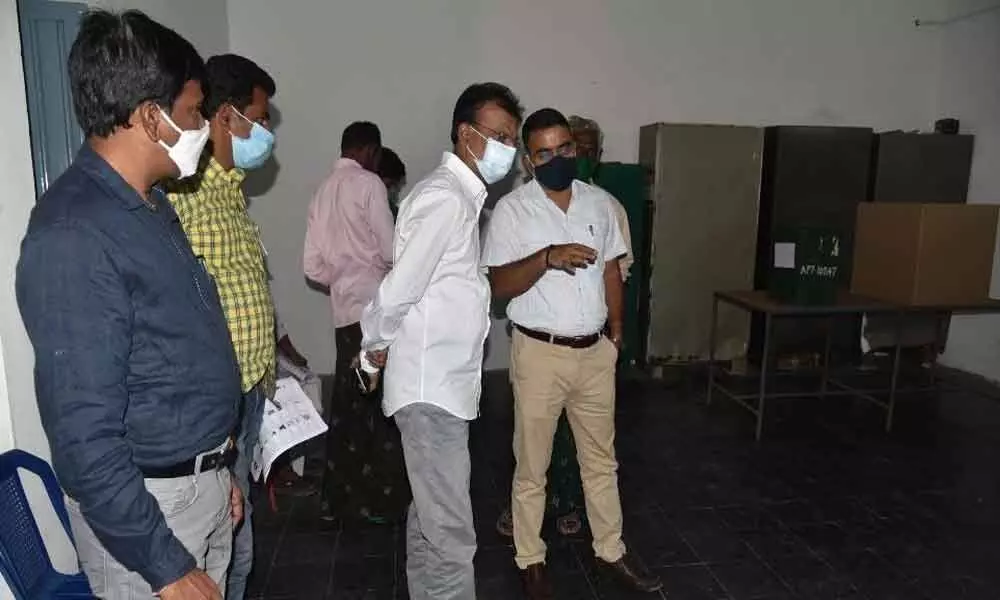 District Collector Vivek Yadav visiting a polling centre at Timmapuram  under Yadlapadu mandal in Guntur district on Saturday