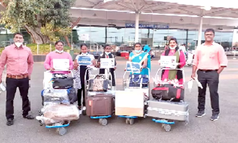 Telugu workers from Oman arrive at Gannavaram airport on Sunday