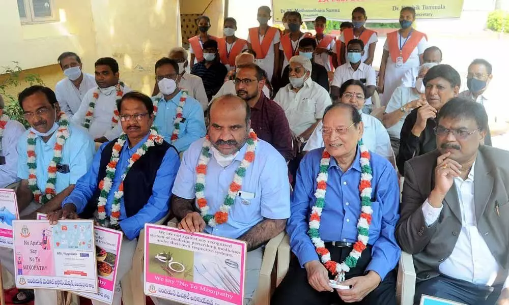 Indian Medical Association members participating in relay hunger strike