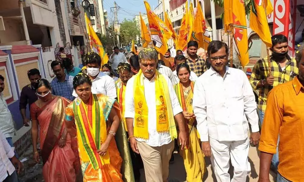 MP Kesineni Nani participating in the election campaign in Vijayawada on Sunday