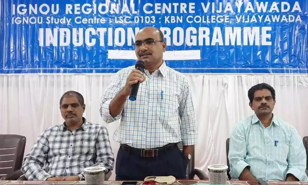 Assistant Director of IGNOU Study Centre at KBN College Dr B Prasad Babu addressing in Vijayawada on Sunday