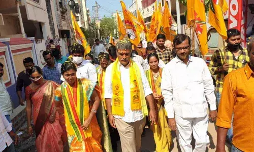 MP Kesineni Nani participating in the election campaign in Vijayawada on Sunday