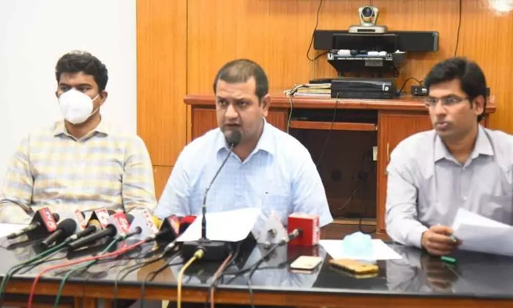 District Collector V Vinay Chand addressing the media on panchayat polls in Visakhapatnam on Monday