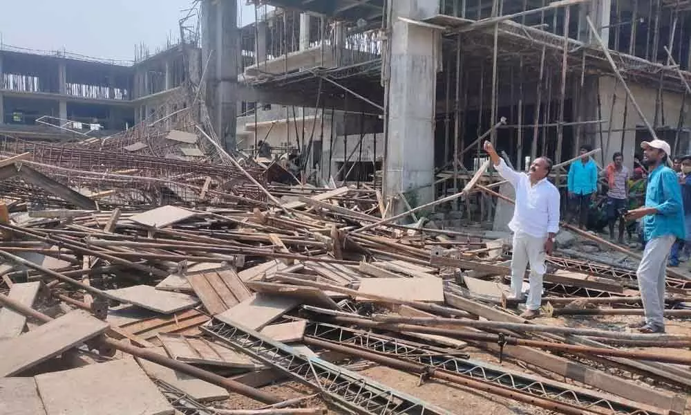 Construction site where centring collapsed in Mahabubabad on Monday