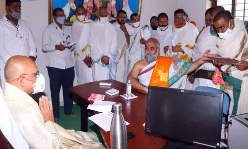 TTD EO Dr K S Jawahar Reddy inspecting TTD Veda Pathashala in Keesaragutta, near Hyderabad on Monday