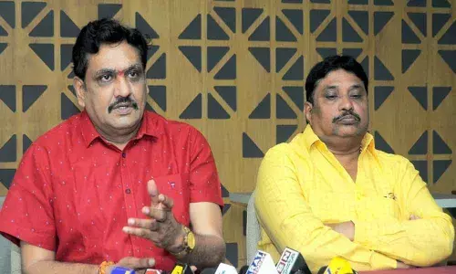 Andhra Kabaddi Association former secretary KP Rao addressing the press conference in Vijayawada on Monday
