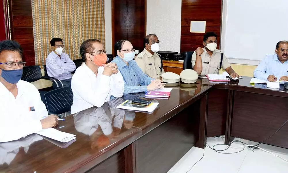 District Collector A Md Imtiaz addressing a review meeting on road safety in Vijayawada on Tuesday