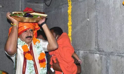 Srisailam temple EO presents silk clothes to Goddess Saraswati