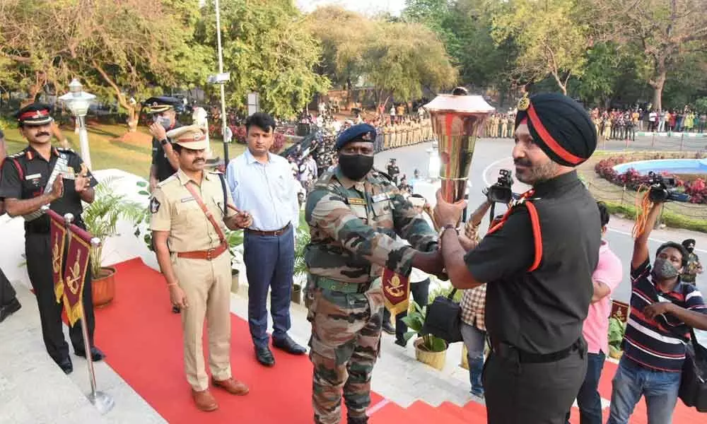 Brigadier JJS Bhinder  receives Victory flame at SV University in Tirupati on Wednesday