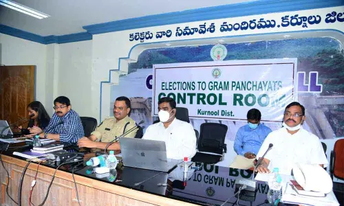 Collector, G Veera Pandiyan and Joint Collectors Syed Khaza Mohiuddin and Rama Sunder Reddy monitoring the polling process from command control room.