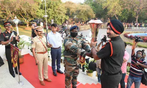 Brigadier JJS Bhinder  receives Victory flame at SV University in Tirupati on Wednesday