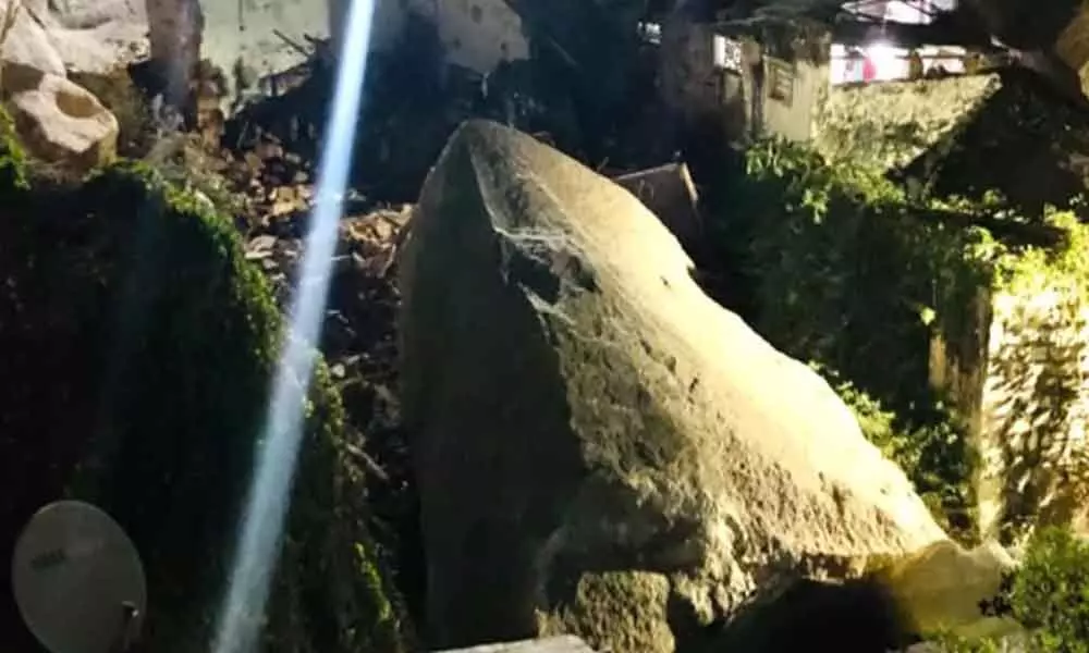 A rockslide in Ahmed Nagar in Hyderabad demolished two houses.