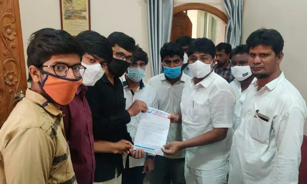 Students Islamic Organisation of India members submitting a representation to Education Minister Dr Audimulapu  Suresh on Thursday