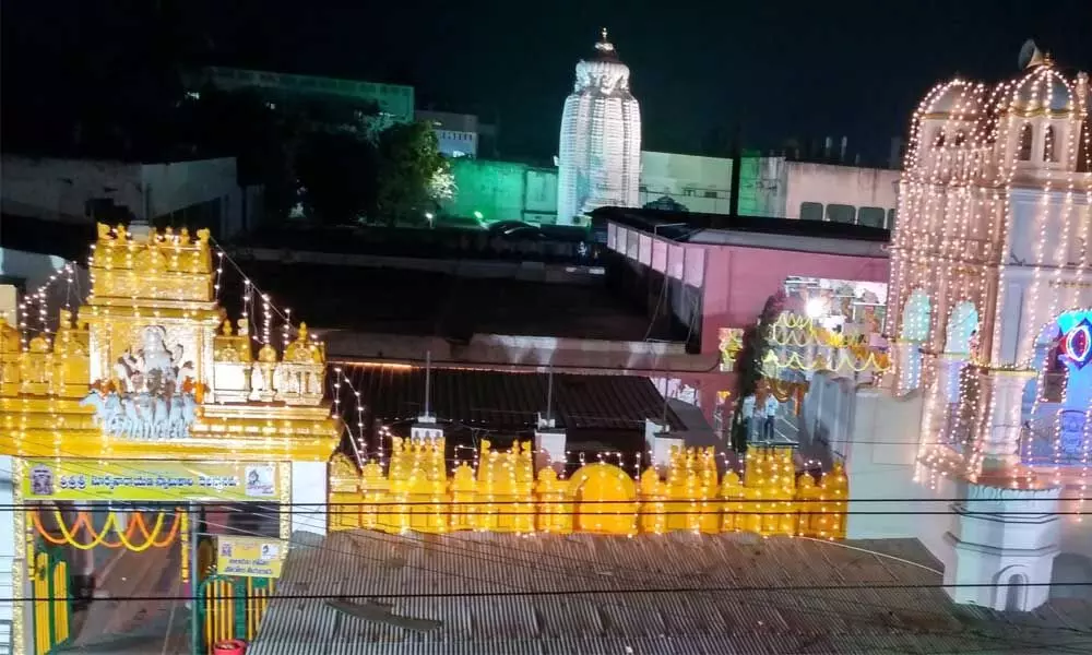 Sun God temple illuminated at Arasavalli on the eve of Rathasapthami festival on Thursday