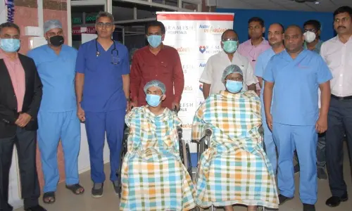 Team of doctors at Ramesh Sanghamitra with the kidney transplanted patients in Ongole on Thursday