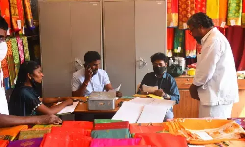 ACB officials conducting searches at saree counter and stores of Durga temple