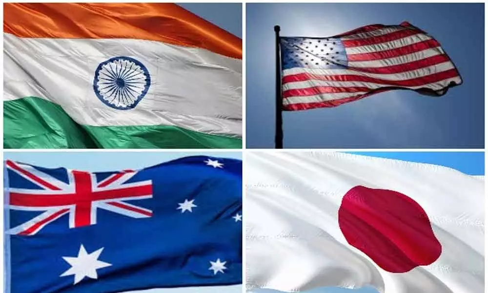 India, Australia, Japan and US National Flags