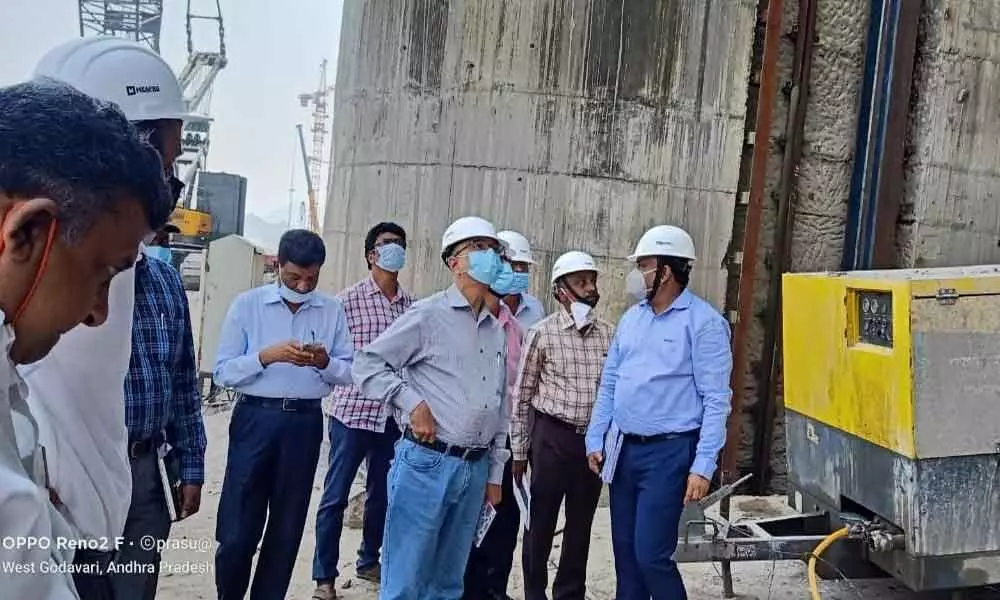 Members of DDRP team inspecting Polavaram project works on Friday