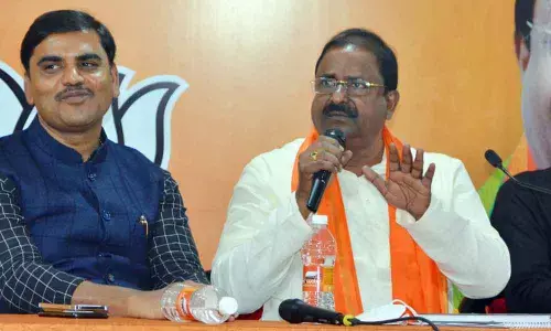 BJP President Somu Veraraju addressing the press conference at state BJP party  Office in Vijayawada on Friday	Photo: Y Vinay Kumar