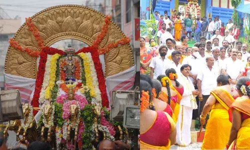 Lord Venkateswara Swamy on Suryaprabha Vahanam in Ongole on Friday morning; Minister Balineni Srinivasa Reddy participating in Garuda Vahana Sevaof Chennakesava Swamy in Ongole on Friday evening