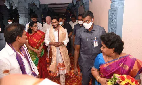 Chief Minister YS Jagan Mohan Reddy participating in Kalyana Mahotsavam of Lakshmi Narasimha Swamy temple at Antarvedi on Friday