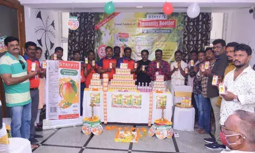 K Srinivas, business development manager of Stayfit, addressing the sales team in Vizianagaram