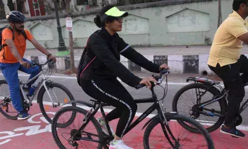 Cycling Association members going on a cycling track in Warangal