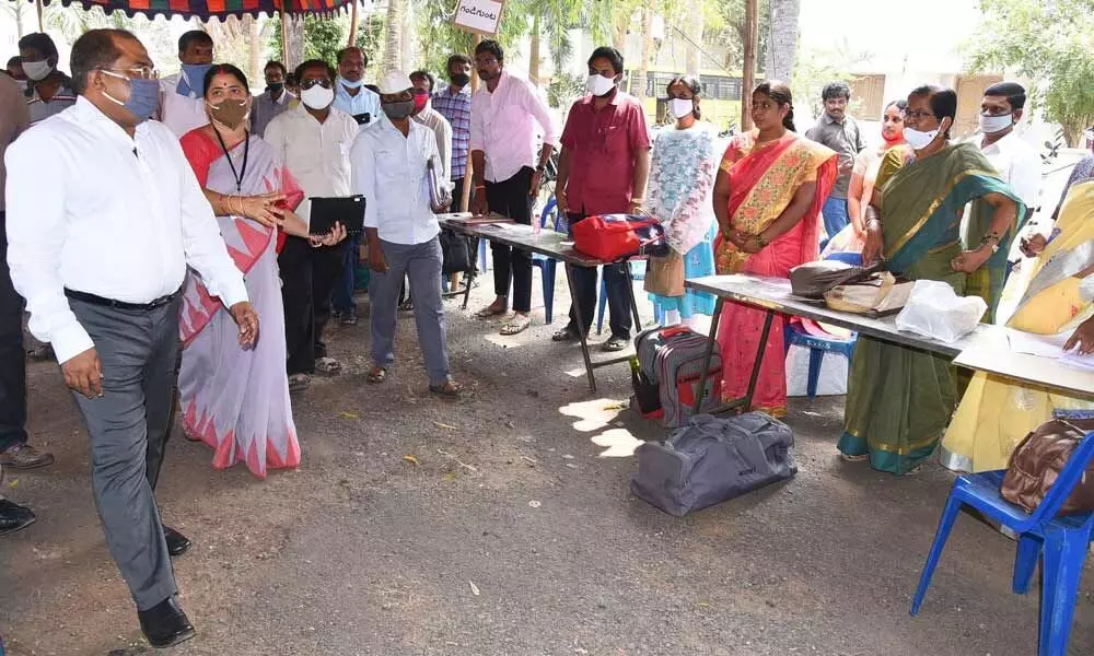 Collector Md Imtiaz inspecting polling material distribution centre at Pamidimukkala village in Krishna district on Saturday