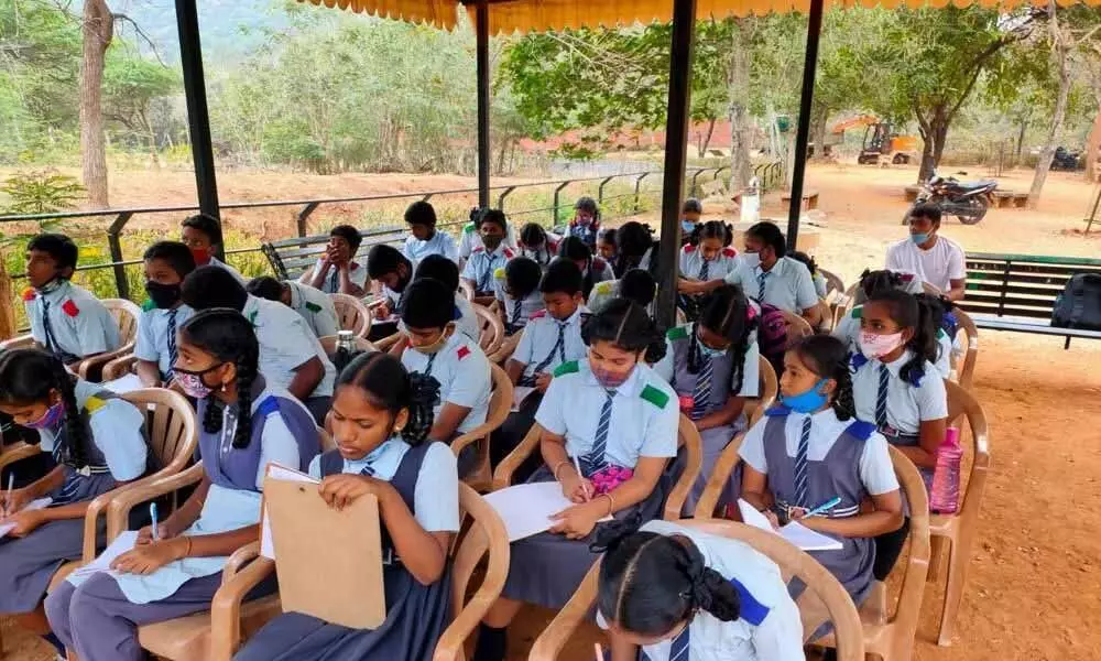 Students taking part in an awareness programme organised on the occasion of the ‘World Pangolin Day’ at Indira Gandhi Zoo Park in Visakhapatnam on Saturday